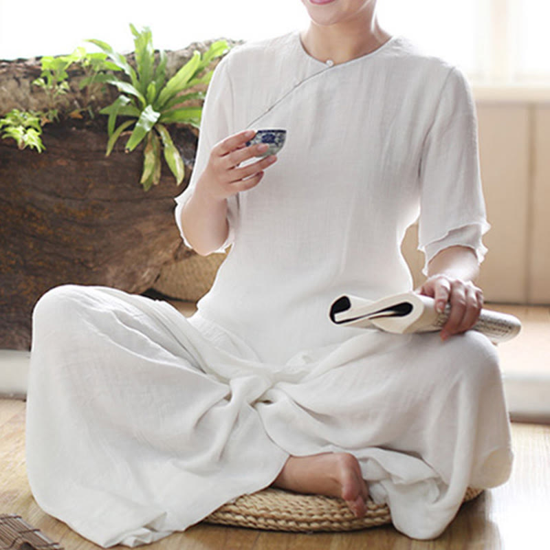 Vintage Yoga Zen Prayer Spiritual Meditation Practice Plain Color Clothing Women's Set