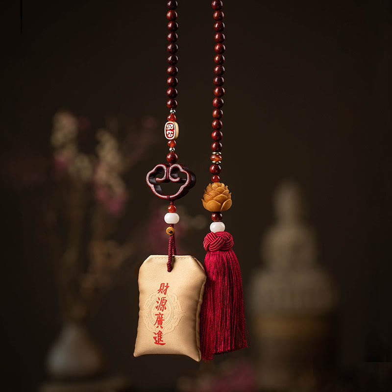 Tibetan Small Leaf Red Sandalwood Lotus Cinnabar Sachet Protection Tassel Car Hanging Decoration
