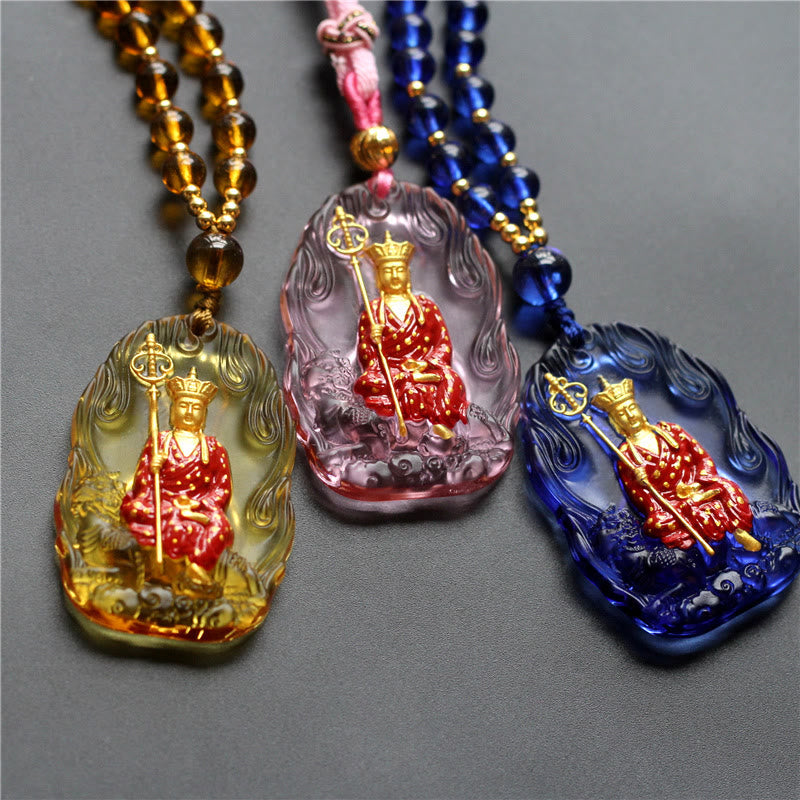 Ksitigarbha Buddha Liuli Crystal Compassion Amulet Necklace Pendant