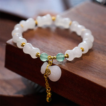 Natural White Golden Silk Jade and Green Aventurine Bamboo Pattern Fu Character Charm Bracelet
