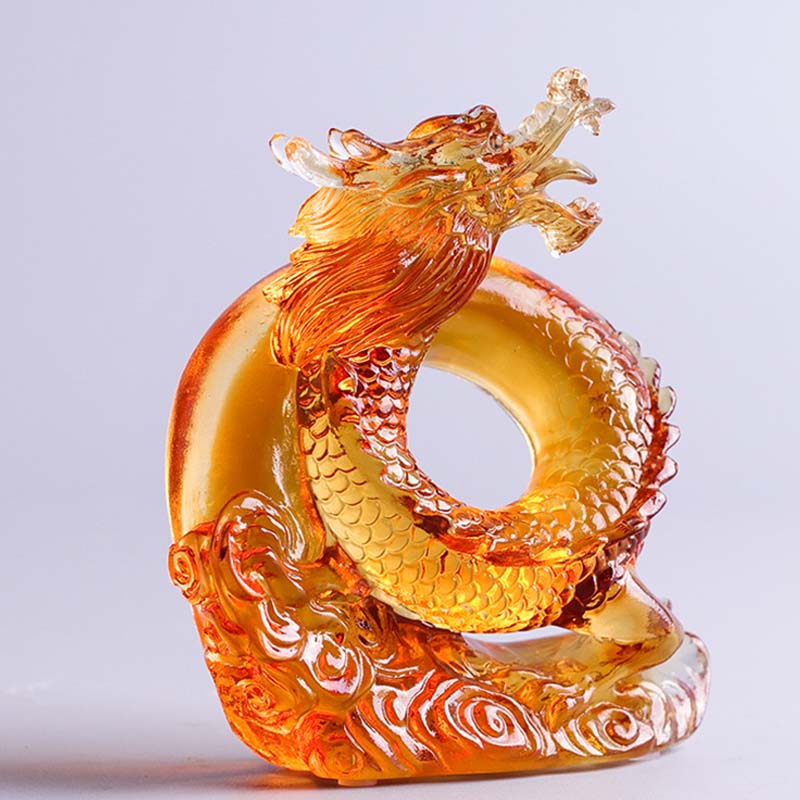 Year of the Dragon Handmade Chinese Zodiac Yellow Dragon Liuli Crystal Art Piece Protection Home Office Decoration