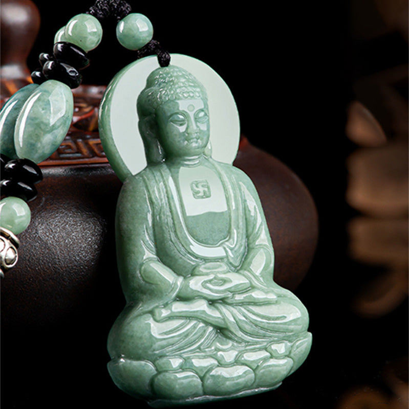 Amitabha Buddha Jade Amulet Compassion String Necklace