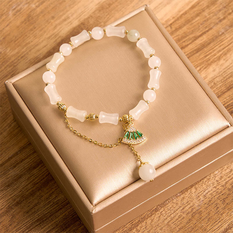 Tianshan White Jade Bamboo Pattern Luck Blessing Bracelet
