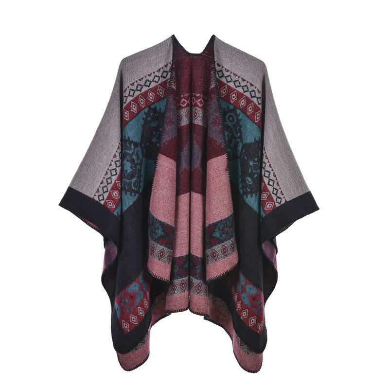 Tibetan Shawl Diamond Pattern Winter Warm Cloak Scarf