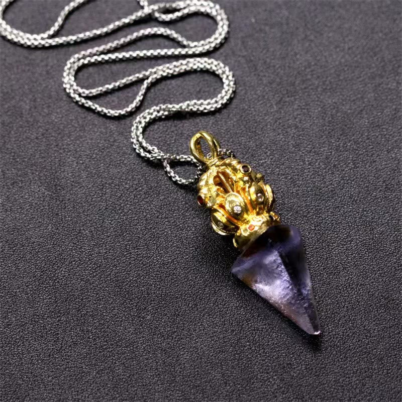 Tibetan Dorje Vajra 4 Prong Lotus Liuli Crystal Strength Necklace Pendant