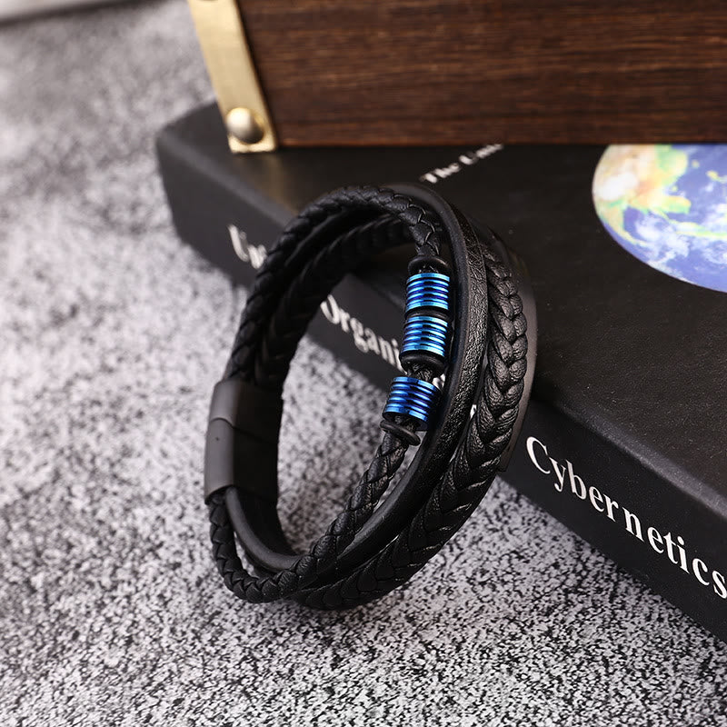 Leather Multi-Layer Titanium Steel Balance Braided Magnetic Buckle Bracelet