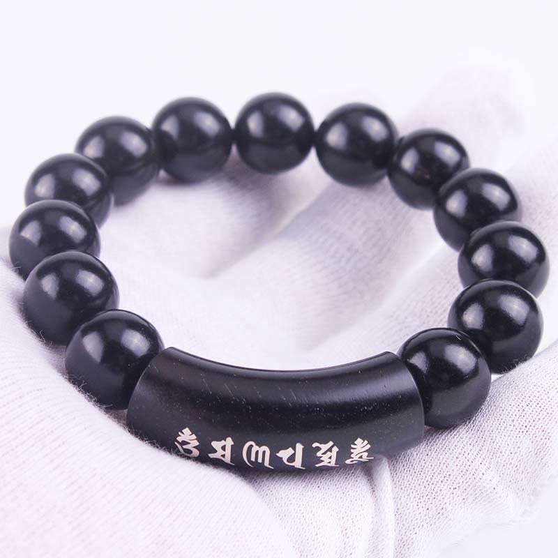 999 Fine Silver & Ebony Wood Om Mani Padme Hum Mantra Beaded Bracelet