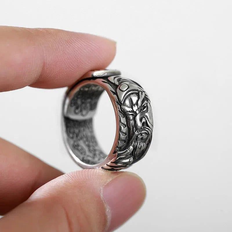 Guan Gong Auspicious Clouds Engraved Copper Adjustable Ring
