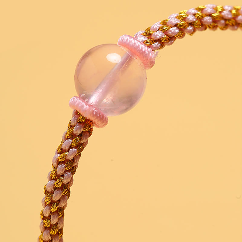 Handmade Red Agate Amethyst Golden Rutilated Quartz Pink Crystal Bead Calm Braided Bracelet