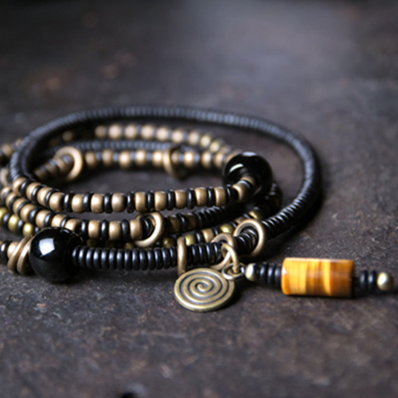 Ebony Wood Dzi Bead Copper Peace Couple Bracelet Necklace Pendant