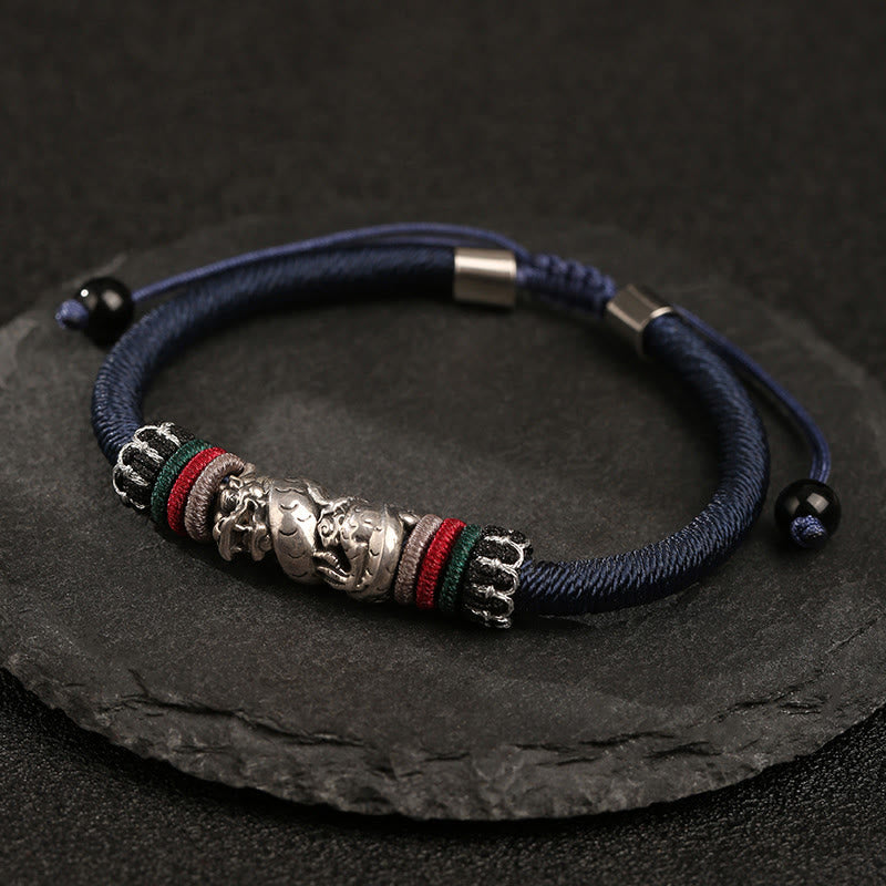 Handmade 925 Sterling Silver Year Of The Dragon Auspicious Dragon Luck Rope Bracelet