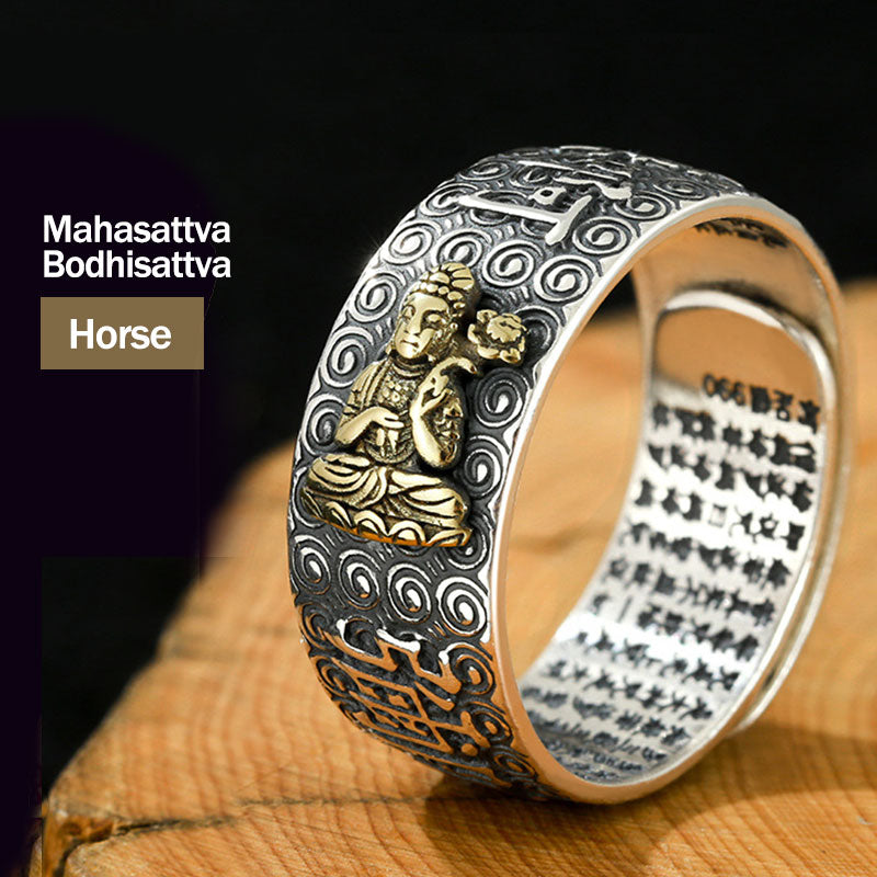 Chinese Zodiac Natal Buddha Wealth Luck Adjustable Ring