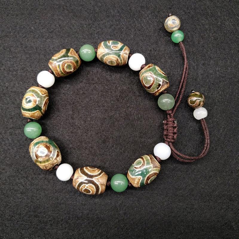 Tibetan Three-eyed Dzi Bead Luck Protection Braided Bracelet