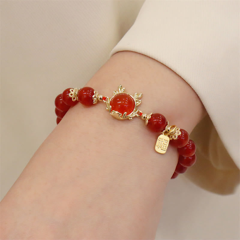 Year of the Dragon Red Agate Jade Peace Buckle Fu Character Success Bracelet