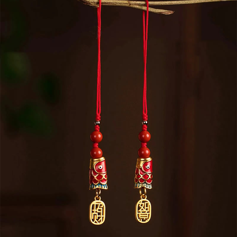 Koi Fish Cinnabar Attracting Wealth Wish Ruyi Charm Luck Phone Hanging Decoration