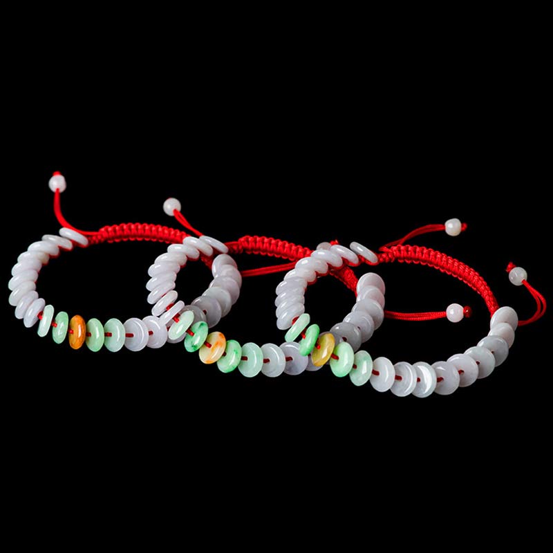 Handmade Round Jade Red String Braided Adjustable Bracelet