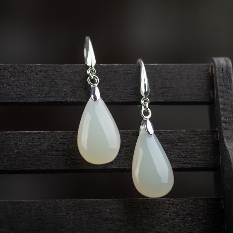 Hetian White Jade Water Drop Luck Blessing Dangle Earrings (Extra 30% Off | USE CODE: FS30)