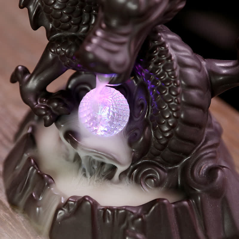 Ceramic Dragon Backflow Incense Burner Smoke Fountain with LED Option