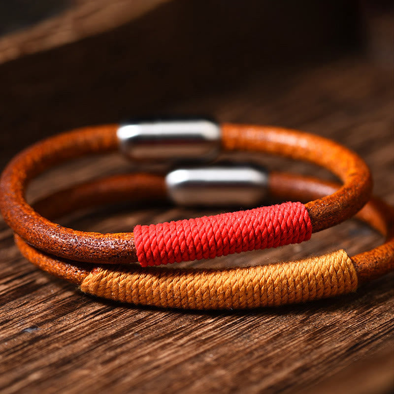 Tibetan Leather Handmade Five Elements Luck Braid String Buckle Bracelet