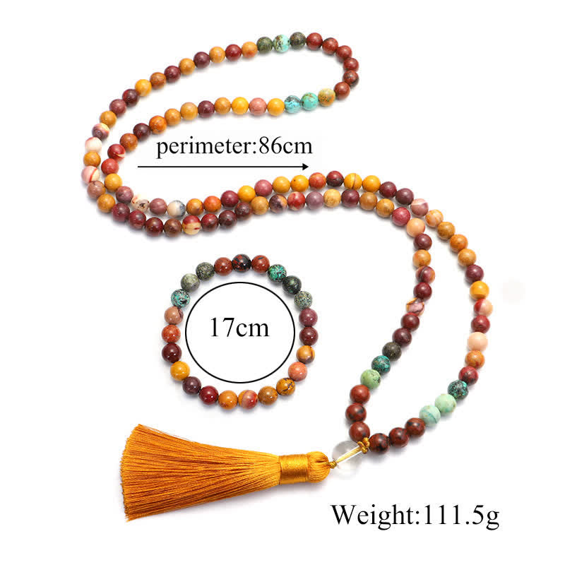 108 Mala Beads Mookaite Emotional Growth Bracelet Tassel Necklace Pendant