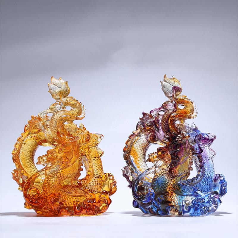 Year of the Dragon Handmade Liuli Crystal Art Piece Protection Home Office Decoration With Base