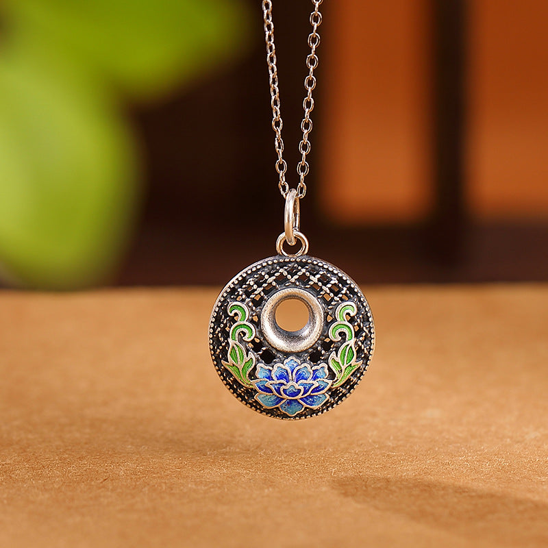 999 Sterling Silver Koi Fish Fu Character Lotus Peace Buckle Wealth Necklace Pendant