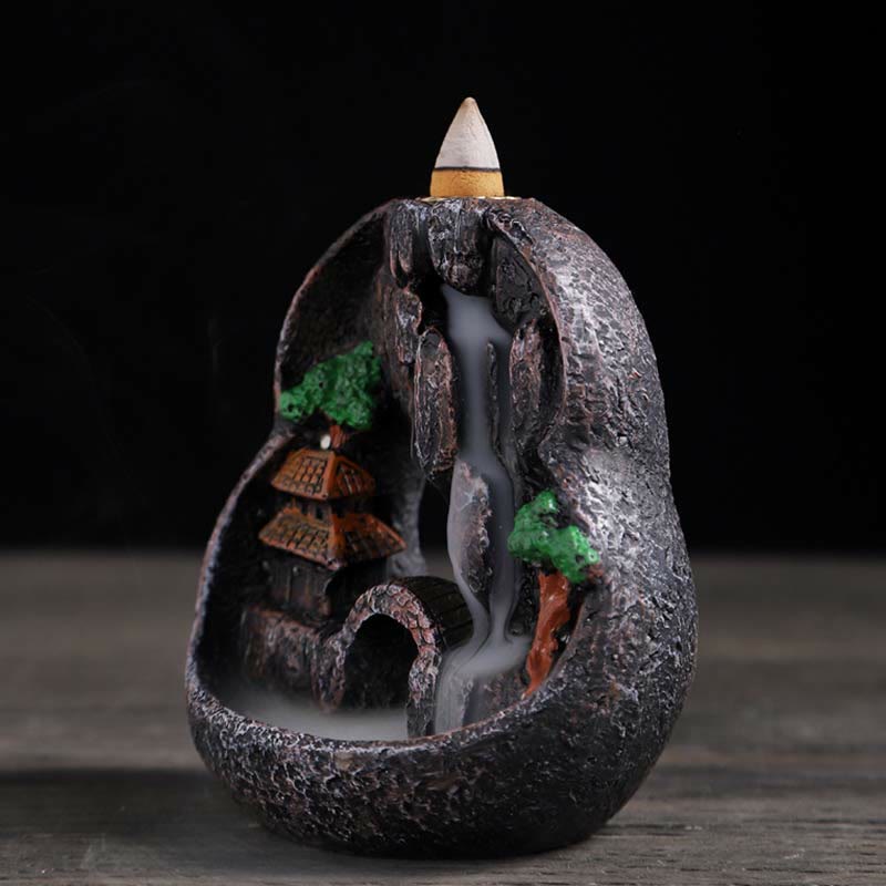 Zeniora Mountain Bridges Resin Backflow Incense Burner for Meditation