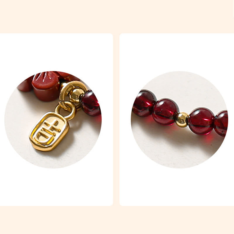 14K Gold Plated Natural Garnet Cinnabar Flower Calm Bracelet