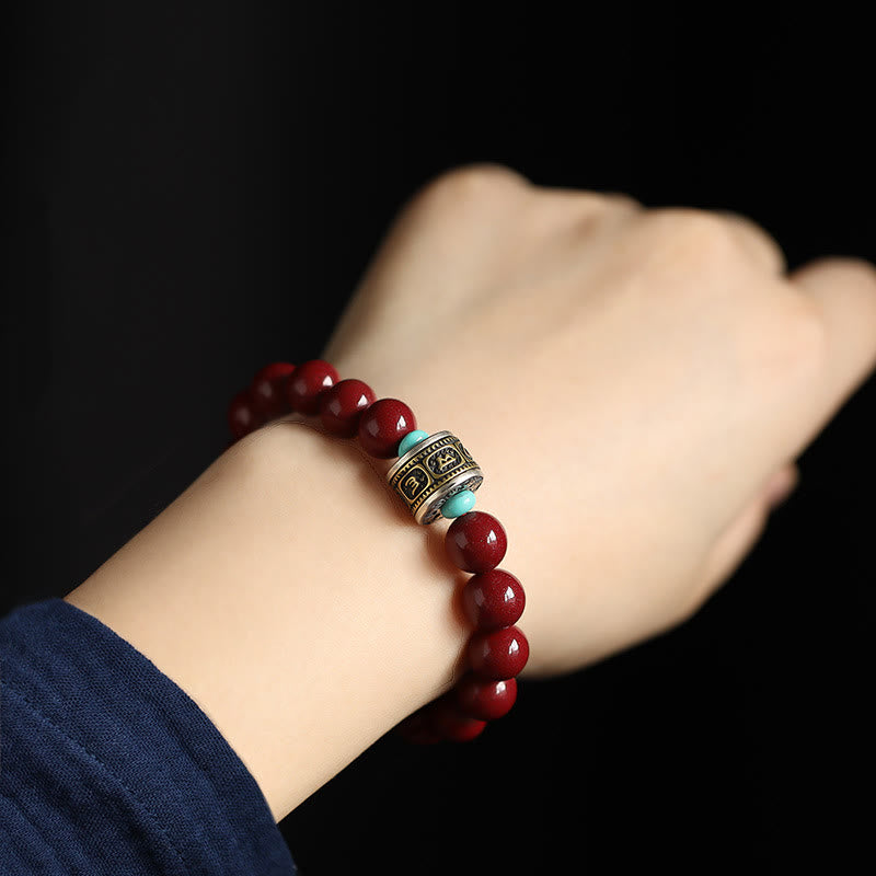 925 Sterling Silver Chinese Zodiac Natal Buddha Cinnabar Om Mani Padme Hum Calm Bracelet