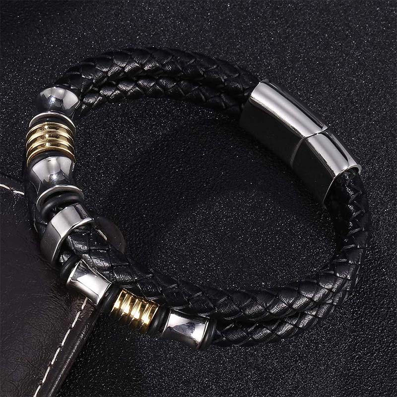 Minimalist Layered Braided Leather & Titanium Steel Bracelet