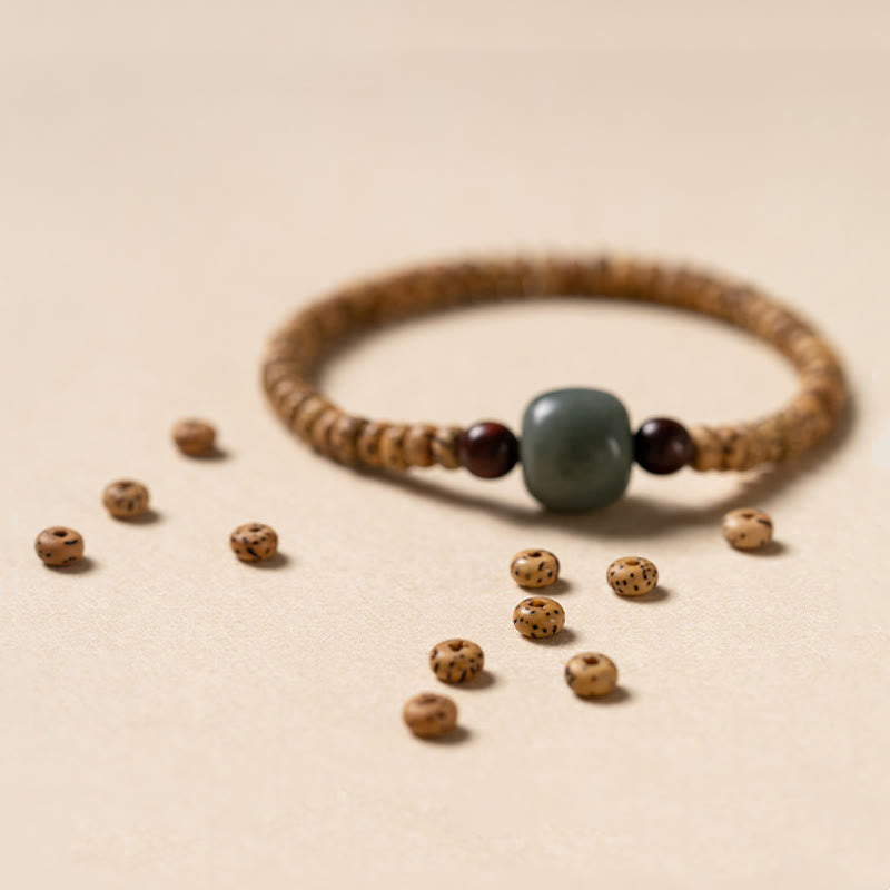 Handcrafted Small Leaf Red Sandalwood & Bodhi Seed Elastic Wisdom Bracelet