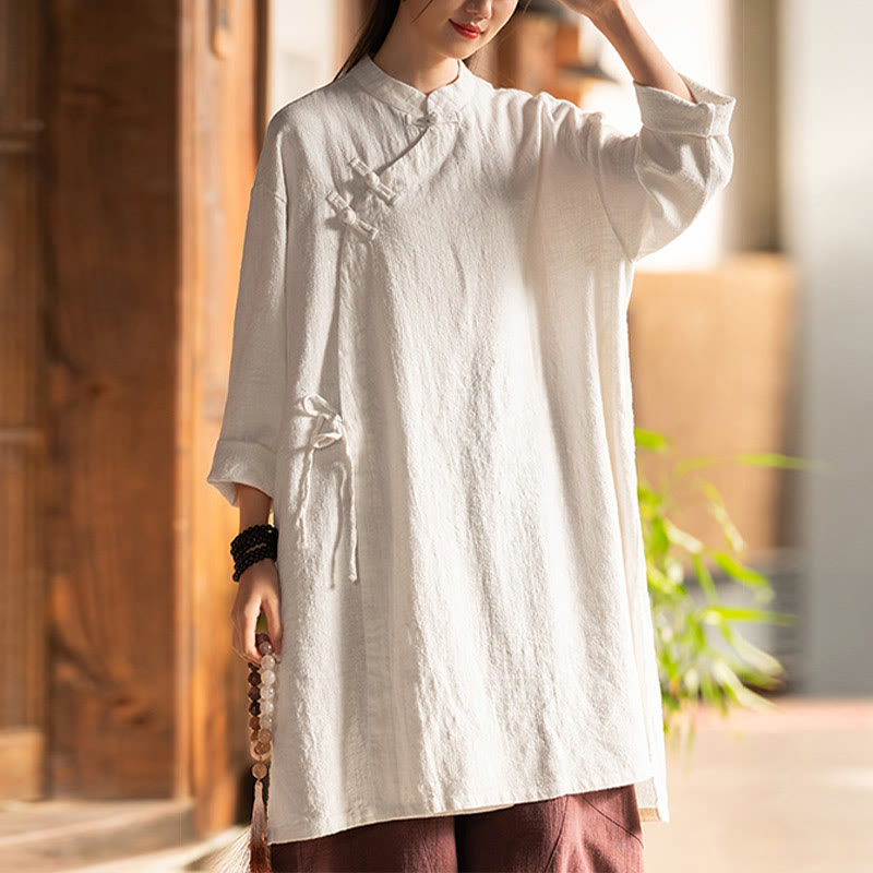 Vintage Cotton Linen Blouse Women Long Sleeve Shirt Chinese Hanfu Top