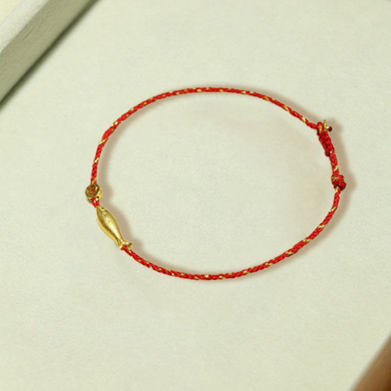 14K Gold Plated Koi Fish Red String Braided Bracelet