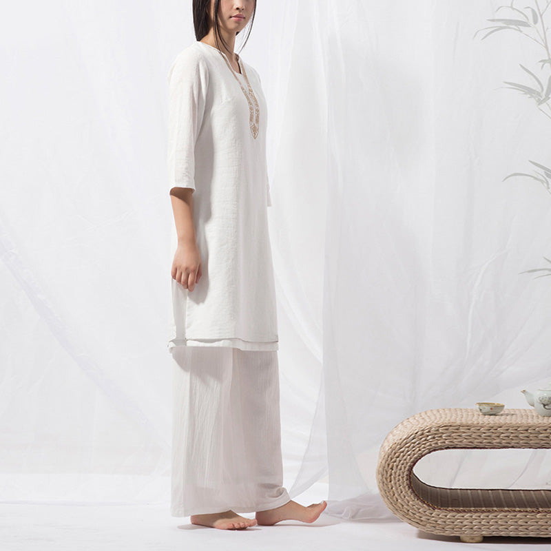 2Pcs Tai Chi Meditation Yoga Cotton Clothing Top Pants Women's Set