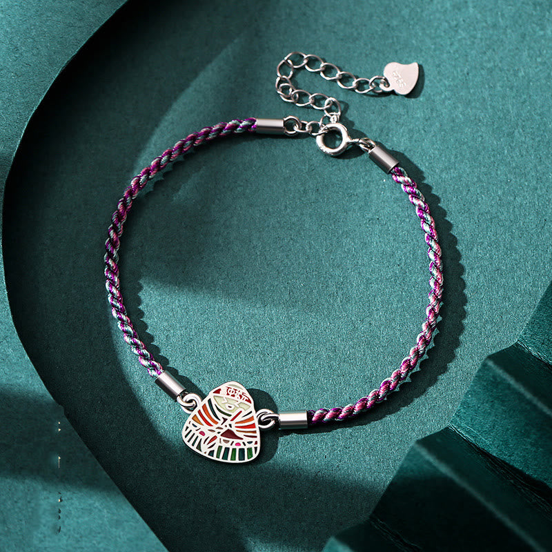 Handcrafted 925 Sterling Silver Zongzi Pattern Multicolored Red String Bracelet