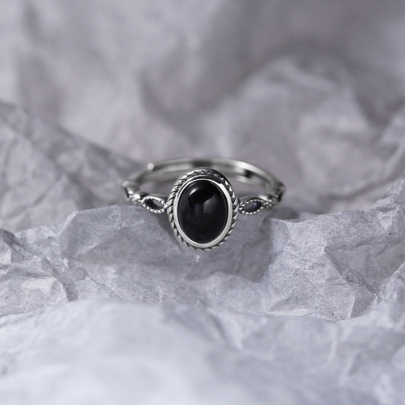 925 Sterling Silver Black Onyx Fortune Ring