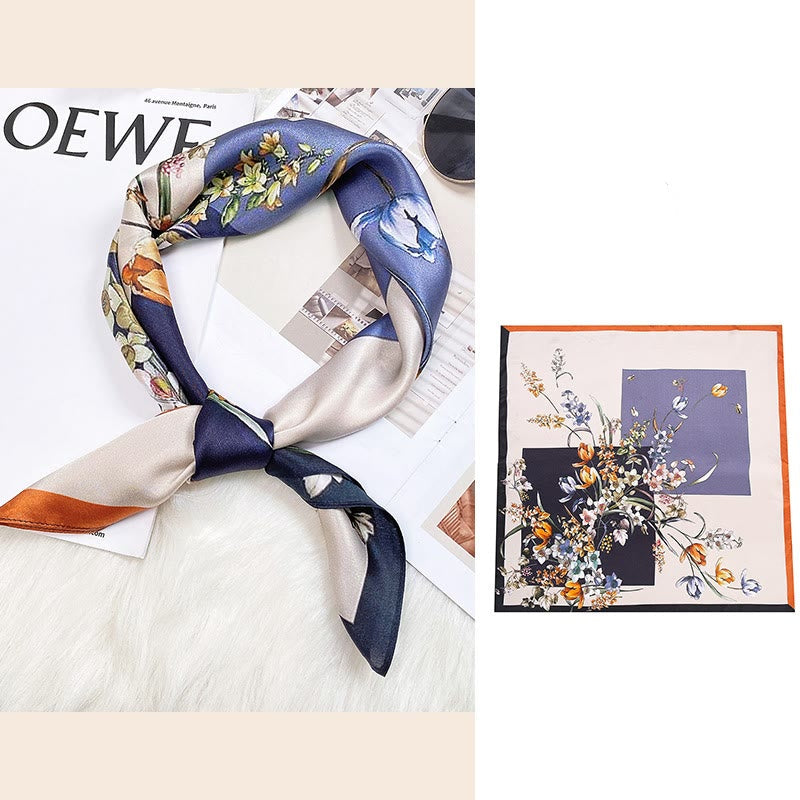 Pastoral Scene Hot Air Balloon Spring Blossom 100% Mulberry Silk Neck Hair Scarf