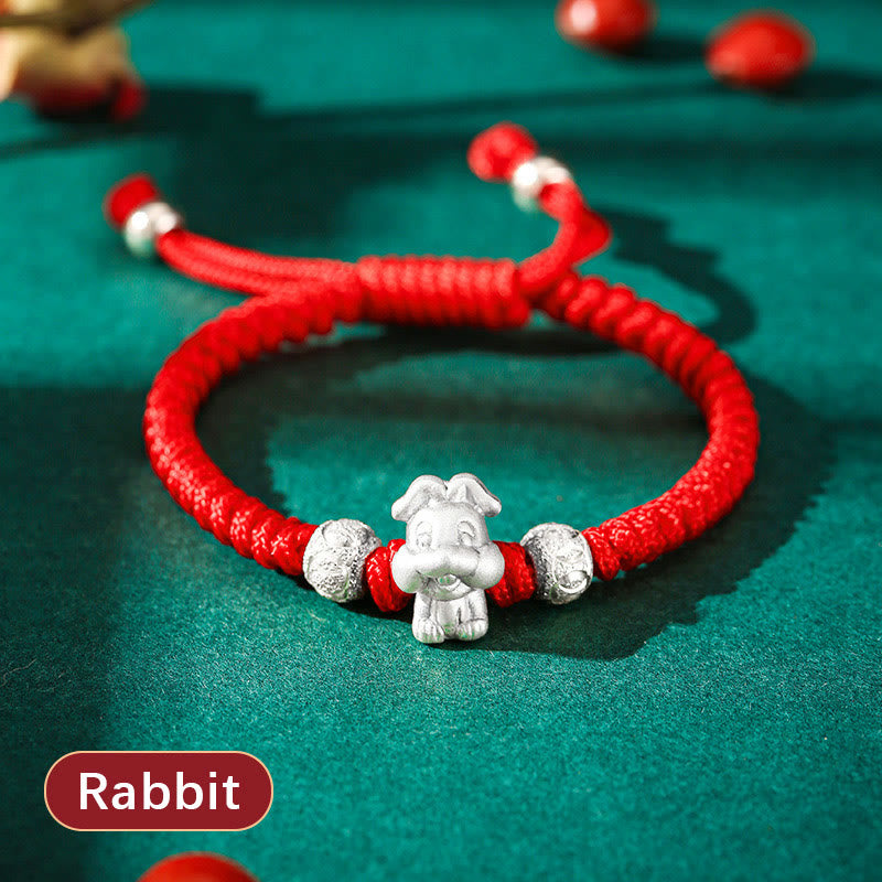 Handcrafted 999 Sterling Silver Chinese Zodiac Vajra Knot Red String Kids Bracelet