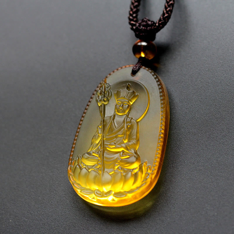 Ksitigarbha Buddha Liuli Crystal Serenity Amulet Necklace Pendant