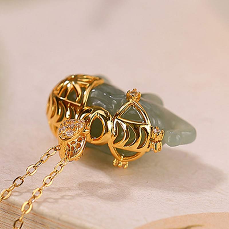 Gold Plated 925 Sterling Silver Jade Elephant Pendant Unisex Necklace