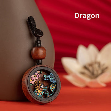 Year Of The Dragon Hand Painted Chinese Zodiac Rosewood Carved Calm Key Chain (Extra 35% Off | USE CODE: FS35)