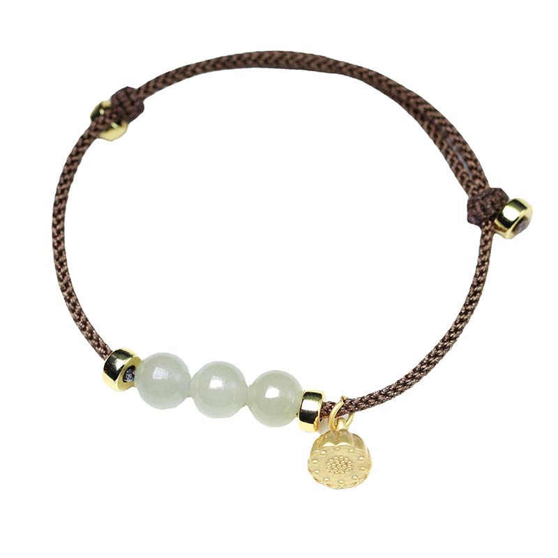 Handmade Natural Jade Lotus Seed Woven Red String Adjustable Bracelet