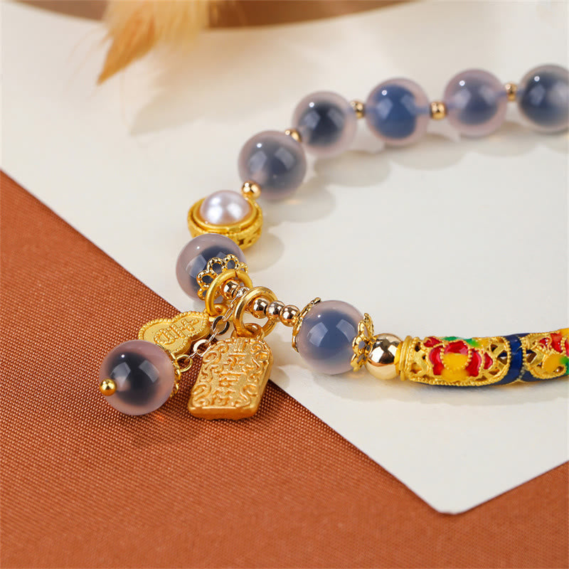 Natural Blue Candy Agate and Copper Amulet Beaded Strength Bracelet