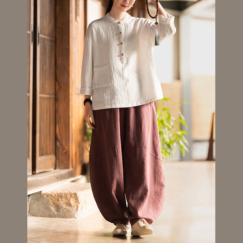 Solid Color Loose Button Blouse Long Sleeve Shirt Top