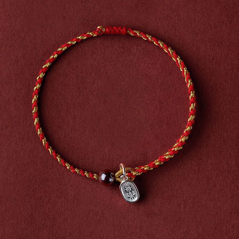 Handcrafted Red Gold Rope Lotus Peace And Joy Charm Braid Bracelet