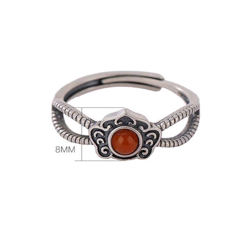 925 Sterling Silver Red Agate Bead Logical Thinking Ring