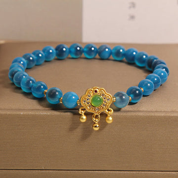 Vibrant Blue Candy Agate and Green Quartz Longevity Lock Charm Bracelet