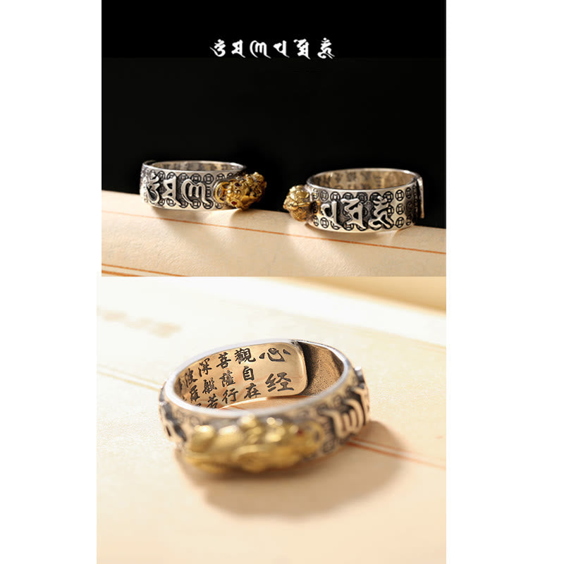 990 Sterling Silver Tibetan Heart Sutra & Om Mani Padme Hum Engraved Mantra Ring