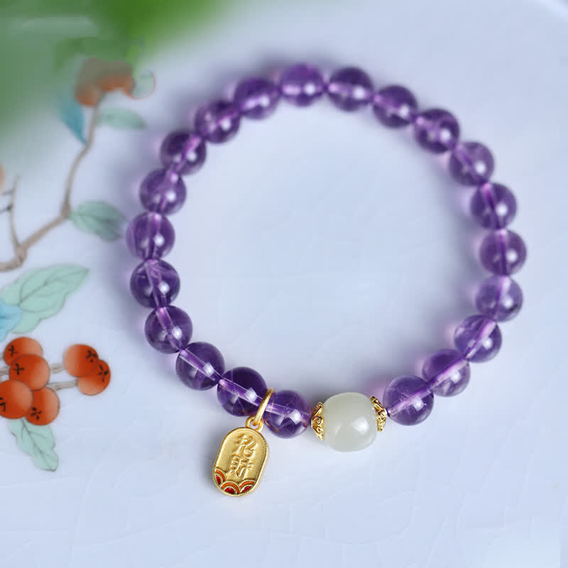 Handcrafted Natural Hetian Jade Gold and Copper Charm Bracelet