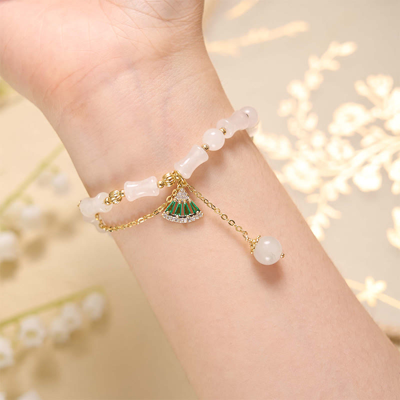 Tianshan White Jade Bamboo Pattern Luck Blessing Bracelet